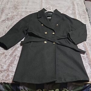 SHEIN Classic Black Trench Coat with Two Tone Buttons